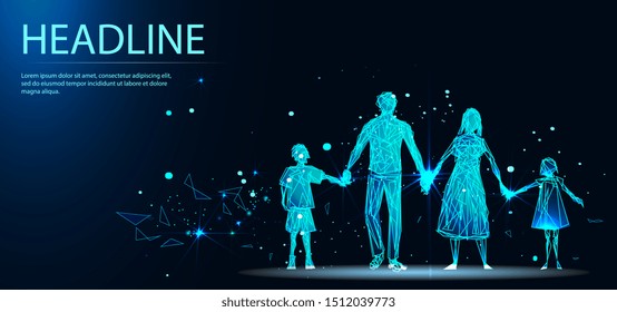 Happy family: mother, father, children son. Vector illustration. Headline