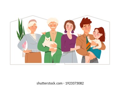 Happy Family with Mother, Father and Little Daughter Vector Illustration