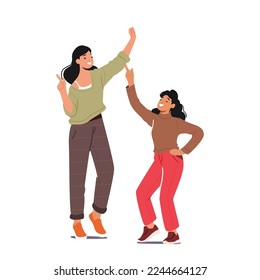 Happy Family Mother with Teen Daughter Dancing at Home Party, Woman and Girl Dance. Female Characters Fun, Weekend Sparetime, Leisure, Rejoice, Togetherness Concept. Cartoon People Vector Illustration