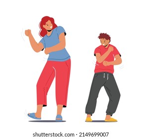 Happy Family Mother with Teen Son Dancing at Home Party, Woman and Boy Dance. Male and Female Characters Weekend Sparetime, Leisure, Rejoice, Togetherness Concept. Cartoon People Vector Illustration