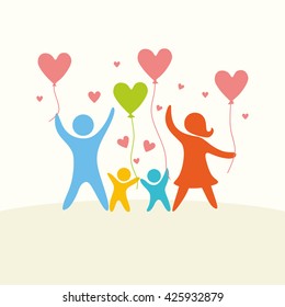 A happy family. Multicolored figures, loving family members. Parents: Mom, Dad, kids. Logo, icon, sign.