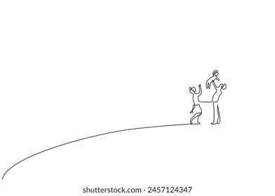happy family nature together mother father child baby joy life one line art design vector