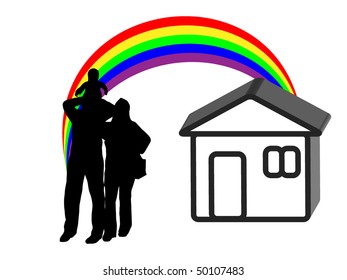 Happy family with new house - conceptual