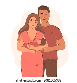 Happy family with newborn. Parents with child. Vector illustration.