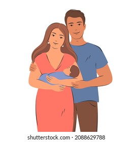 Happy family with newborn. Parents with child. Vector illustration.