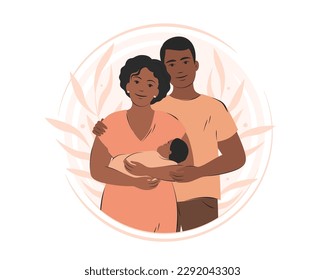 Happy family with newborn. Parents with child. Pregnancy and breastfeeding concept. Vector illustration.