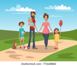 Happy family on a background of nature scenery vector Illustration