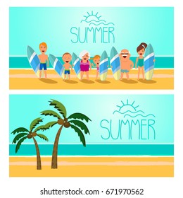 Happy Family On Beach Summer Banners Stock Vector (royalty Free 