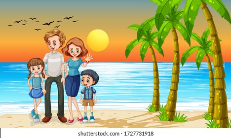 Happy family on holiday illustration