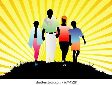 Happy family on nature