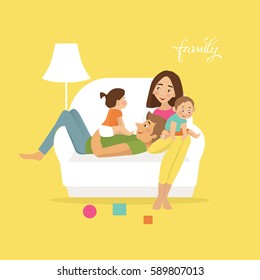 Happy family on sofa. Flat design