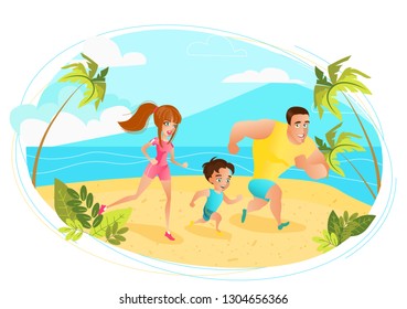 Happy family on summer vacation. Hello summer design concept. Vector illustration