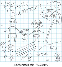 Happy family on summer vacation.Vector illustration