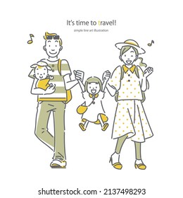 happy family on travel,  friendly illustrations