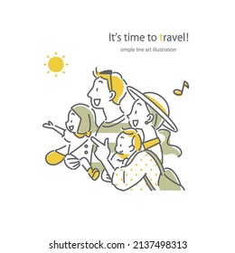 happy family on travel,  friendly illustrations
