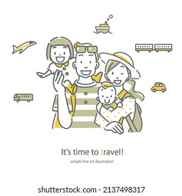 happy family on travel,  friendly illustrations