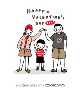 Happy family on Valentine's day, vector illustration on white background