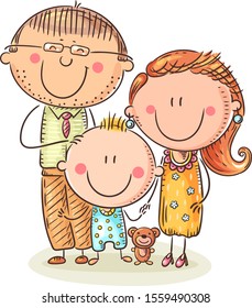 Happy family with one child, cartoon vector illustration