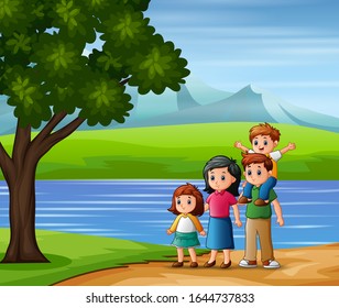 Happy family outdoors enjoying the nature view