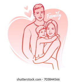 Happy family, parents with child. Vector illustration.