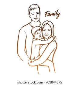 Happy family, parents with child. Vector illustration.