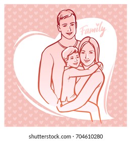 Happy family, parents with child. Vector illustration.