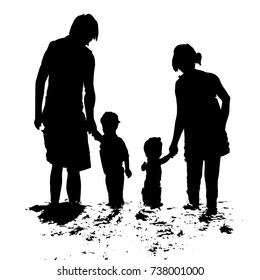 Happy family - parents, son, hand, and running along with the seaside fun vector ( 10-15-2017 )