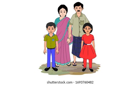 Happy family of parents and two children – illustration