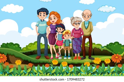 Happy family at the park illustration