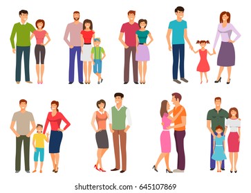 Happy family. People Figures, Parenting, Parents, Children, Kids, Son, Daughter - Illustration Vector