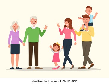 Happy family people mother, father, grandparents and children together character vector design. no2