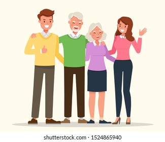 Happy family people mother and father and grandparents together character vector design.