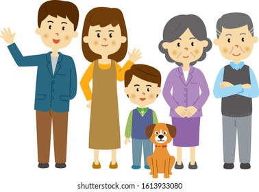Happy family and pet. Vector data without background.