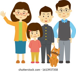 Happy family and pet. Vector data without background.