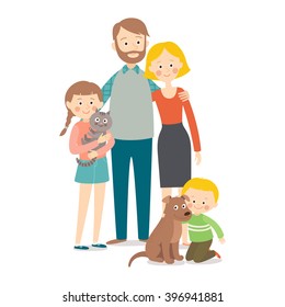 Happy family and pets