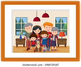 Happy family picture cartoon in a frame illustration