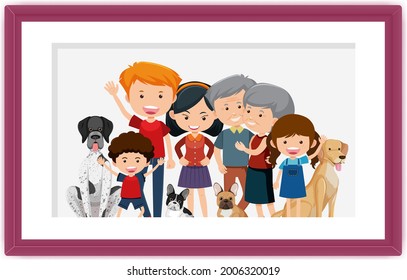 Happy family picture cartoon in a frame illustration