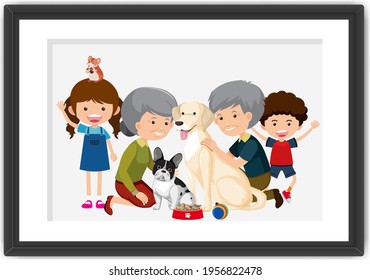 Happy family picture in a frame carton style illustration