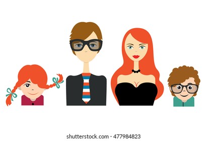 Happy family picture. Vector modern flat illustration.