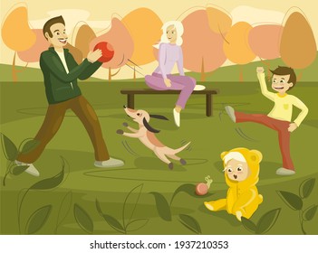 Happy family play football in vector