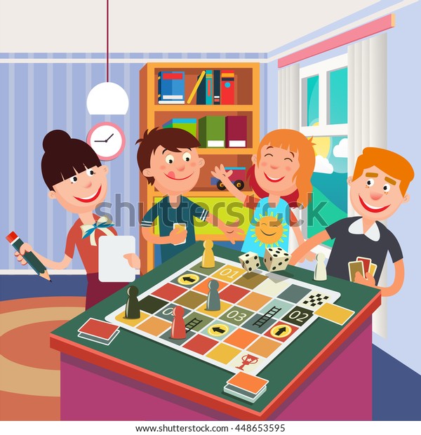 家庭での楽しい家族のボードゲーム ベクターイラスト のベクター画像素材 ロイヤリティフリー