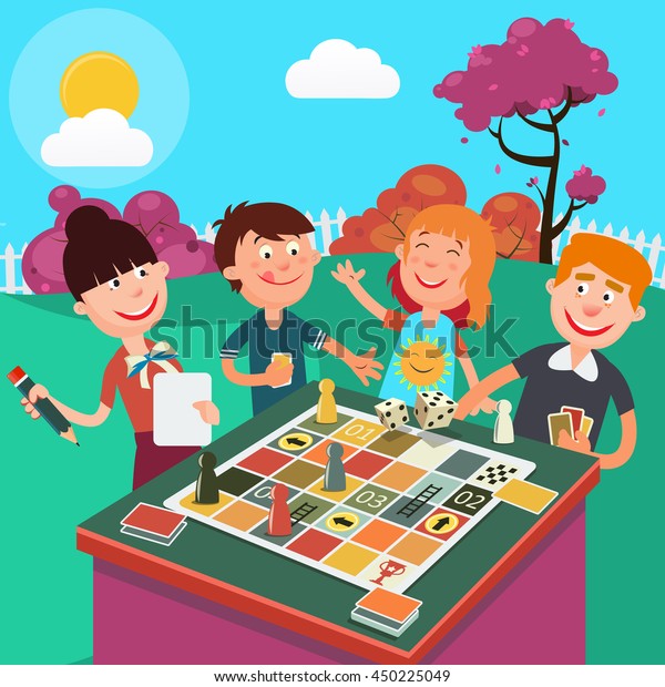 Happy Family Playing Board Game Outdoor Stock Vector (Royalty Free ...