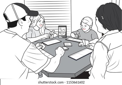 Happy family playing card games on a table mom dad daughter wife husband sister