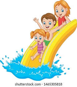 Happy family playing water slide