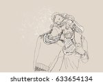 Happy family portrait, engraving style