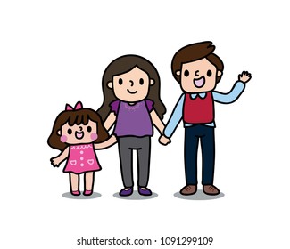 happy family portrait , father , mother, daughter ,child,cute vector, family day, decoration card, website, banner, sweet character family.
