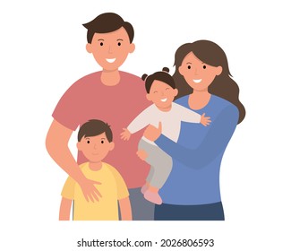 Happy family portrait. Father, mother, daughter, son. Vector illustration in a flat style