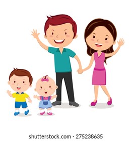 Happy family portrait. Happy family gesturing with cheerful smile.