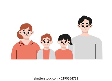 Happy family portrait. Family members standing together. Mother, father and children. Vector style design illustration isolated