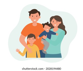 Happy family portrait. Parents and children. Vector illustration in a flat style